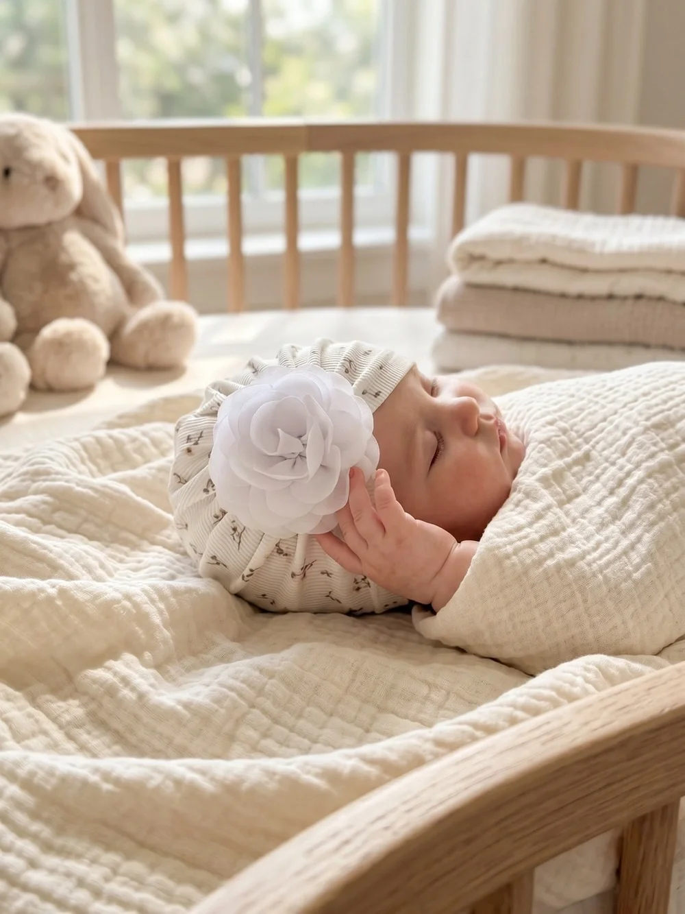Handmade Baby Girl Floral Turban Hat with Flower Detail